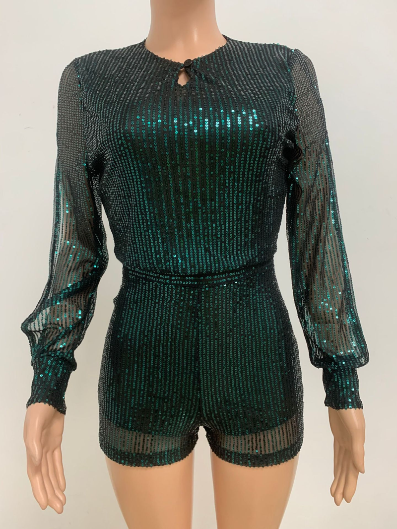 Damkläder jumpsuit mode smal långärmad slits paljettjumpsuit_voghion.com