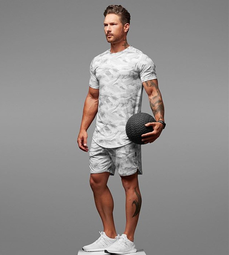 Herren-Shorts, T-Shirt, Sommer, Sport und Fitness, Tarnung, Strandhose, kurzärmeliges zweiteiliges Set_voghion.com