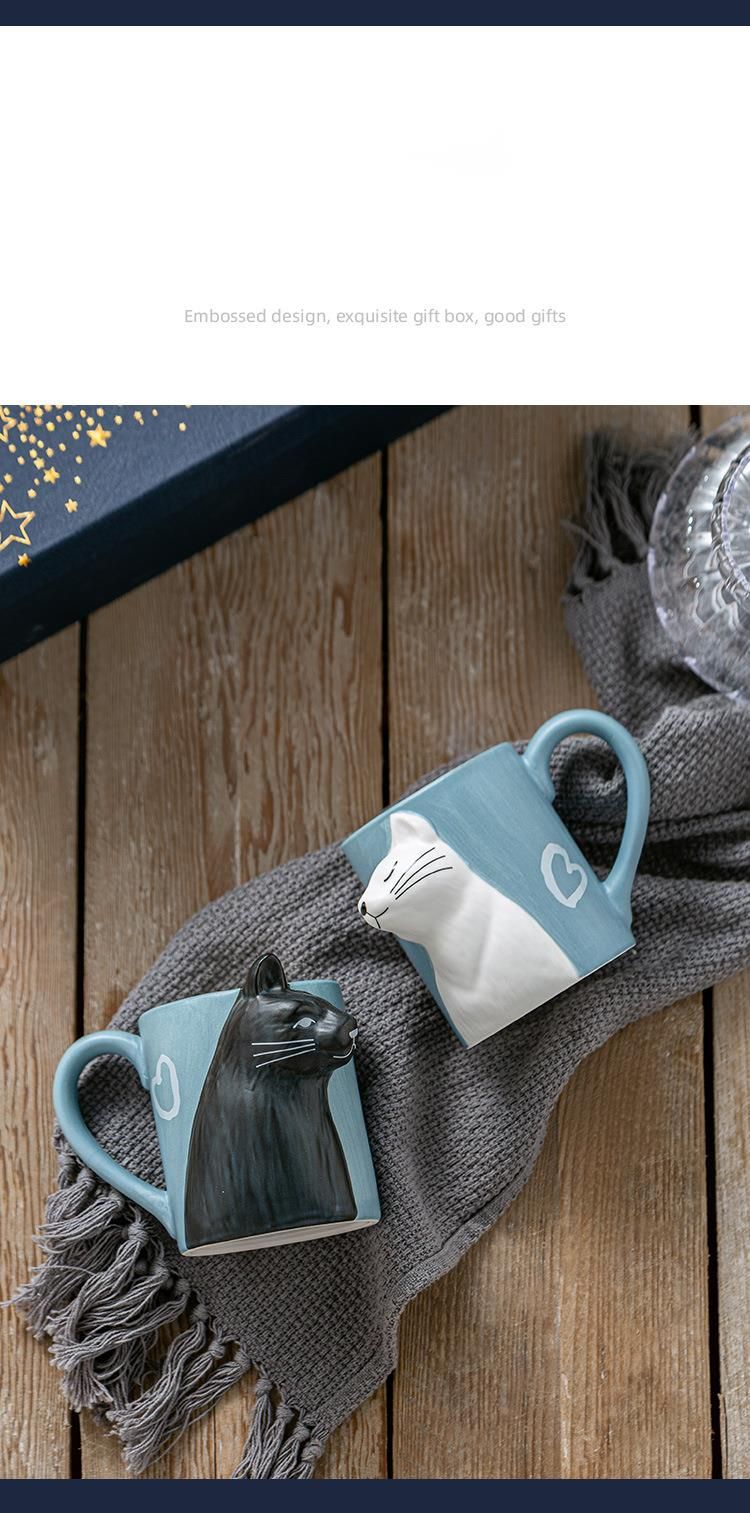 Kubek matowy na Walentynki z kotem, kreskówka 3D, prezent wodny, szczypta brzucha, zestaw dla pary, ceramiczny kubek_voghion.com