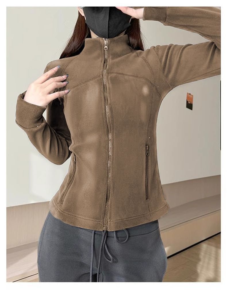 Giacca felpata foderata in pile polare slim fit invernale 2025 per donna, abbigliamento yoga primaverile autunnale_voghion.com