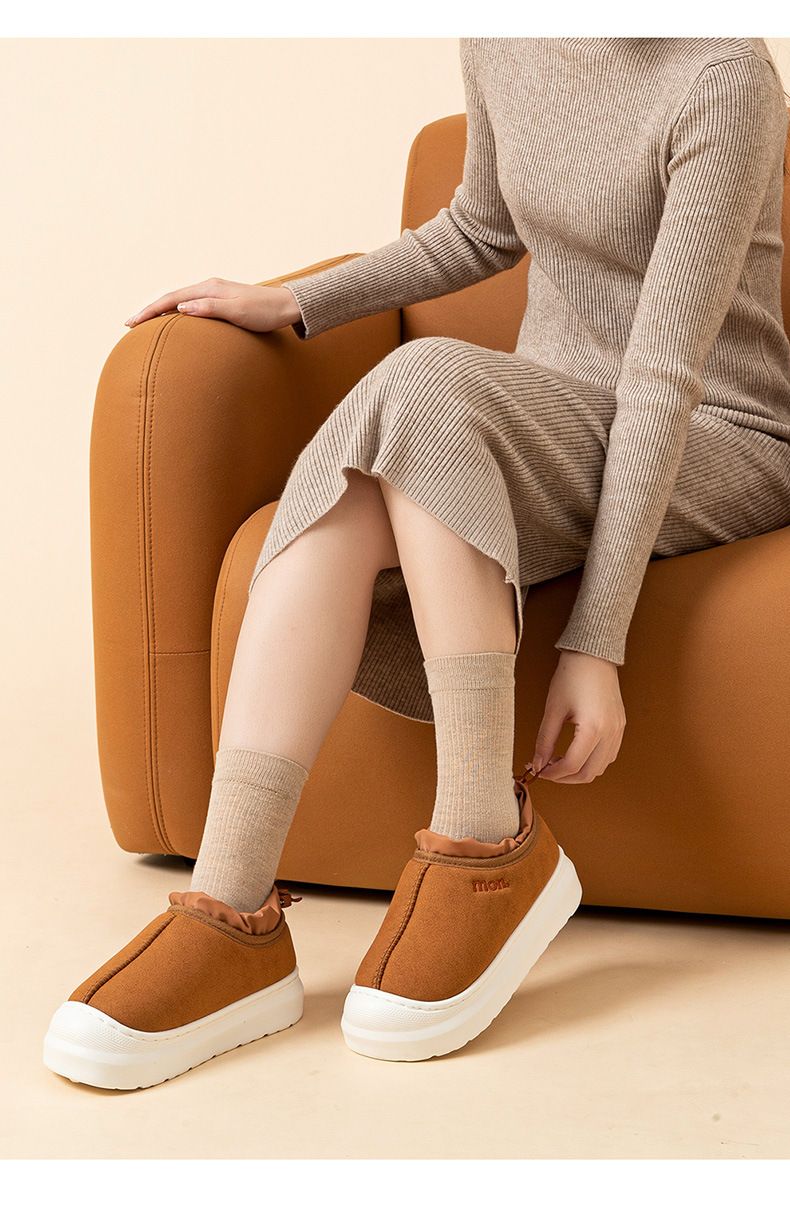 Plüschgefütterte Hausschuhe für Damen – gemütliche Winterhausschuhe mit rutschfester EVA-Sohle (Zugschnur-Design, Schwarz/Orange/Braun/Khaki)_voghion.com