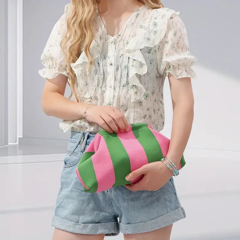 Borsa da spiaggia da donna Hundred Commuter Striped Clouds, pochette intrecciata_voghion.com