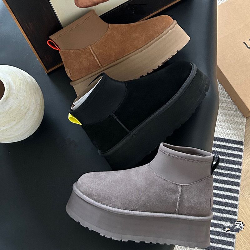 Sangpo Mini Dip per donna, stivali corti invernali con suola spessa e altezza crescente, in pelle di pecora e cotone spesso_voghion.com