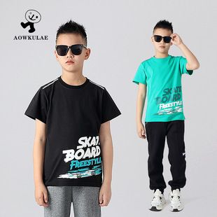 Gyerek póló nyári új koreai V-nyakú rövid ujjú póló nagy gyerek nyitott mellkasú rövid ujjú póló fiúknak rövid ujjú nagykereskedelem_voghion.com