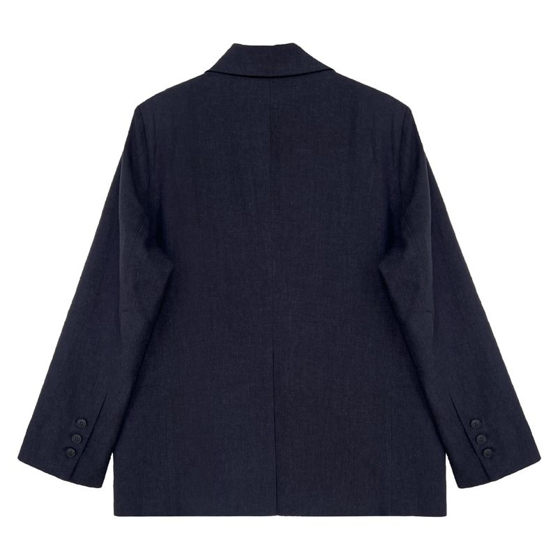 Women's Linen-Blend Suit Set: Relaxed Tencel Blazer & Wide-Leg Pants - Minimalist Office To Weekend Chic (Beige/Navy, M/L)_voghion.com