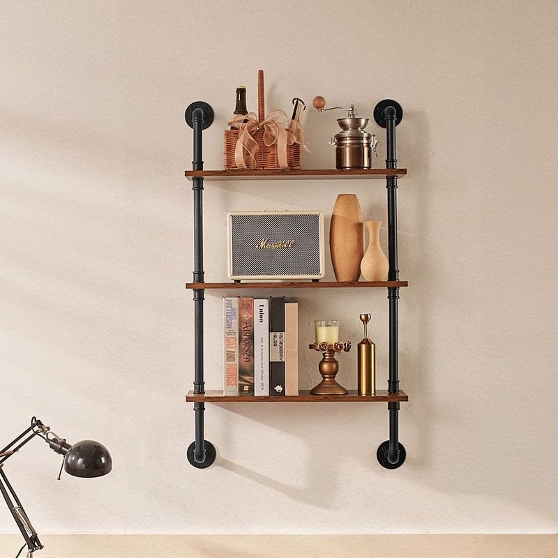 3-Tier Industrial Pipe Shelf, 24x7.87 Inches, Wall-Mounted Storage Solution For Kitchen And Bedroom, Space-Saving Design_voghion.com