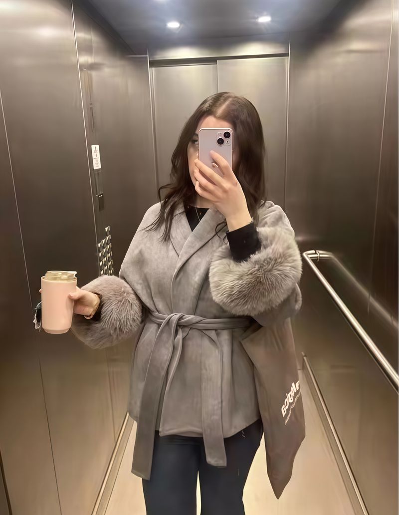 Trenchcoat aus Wollmischung – Langer Damenmantel mit übergroßem Revers und Gürteldetail für elegante und lässige Kleidung_voghion.com