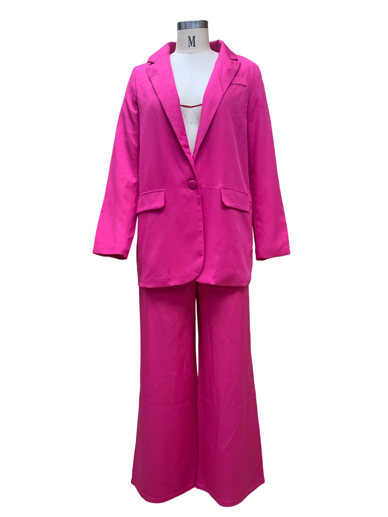 Pantaloni larghi da donna a gamba larga a vita alta a maniche lunghe con risvolto casual, due pezzi_voghion.com