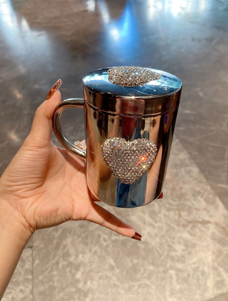 Diamond Heart Kaffeebecher – Isolierbecher aus Edelstahl 304 mit eleganten Akzenten (auslaufsicher, für Büro und Zuhause)_voghion.com