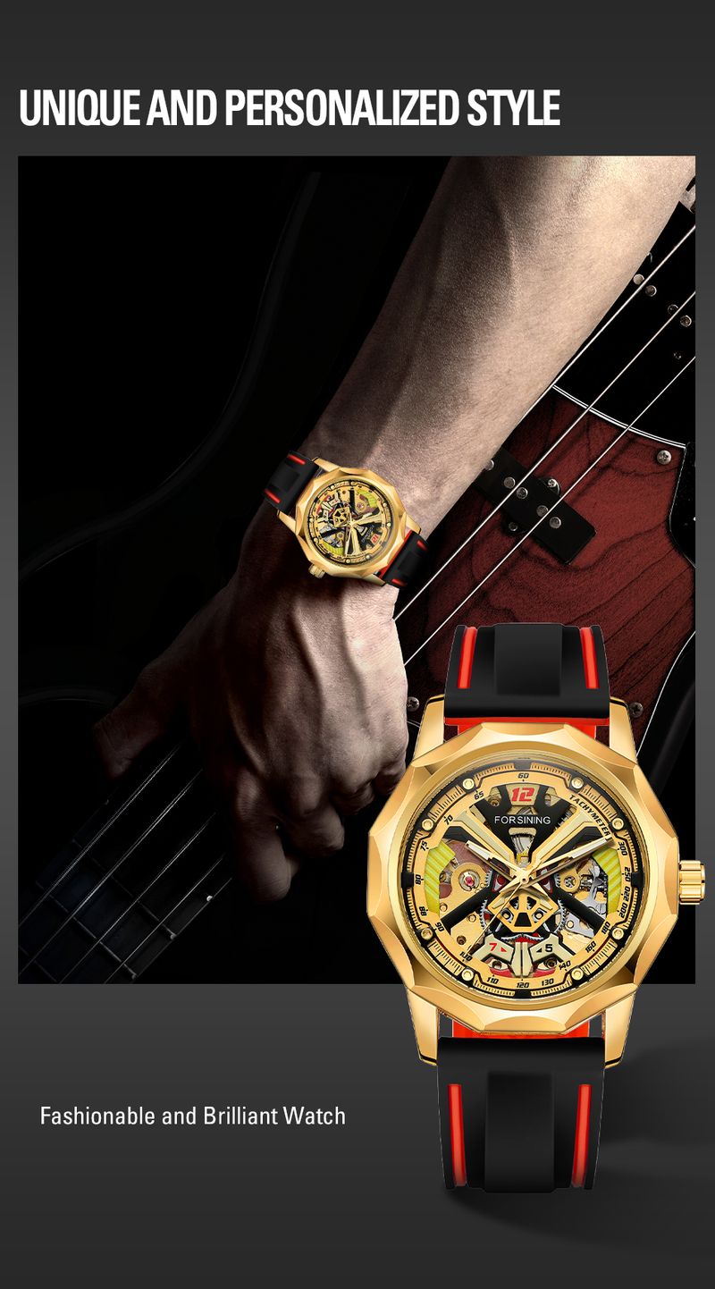 FORSINING Designer Luxury Fashion Steel Skeleton Mechanical Gold Watch For Men Manual Movement Clock Waterproof Silicone Strap_voghion.com
