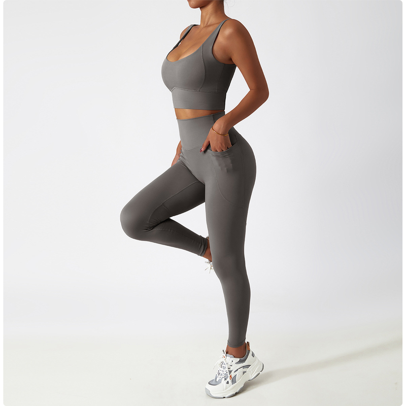 Vêtements pour femmes Pantalon de yoga respirant taille haute pour levage des hanches Portez un pantalon de sport serré avec poche, un pantalon de fitness à séchage rapide_voghion.com