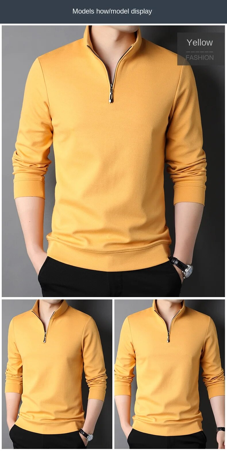 Top Grade Neue Mode Marke Zipper Polo Shirt Männer Casual Plain Koreanische Einfarbig Langarm Tops Herren Kleidung_voghion.com