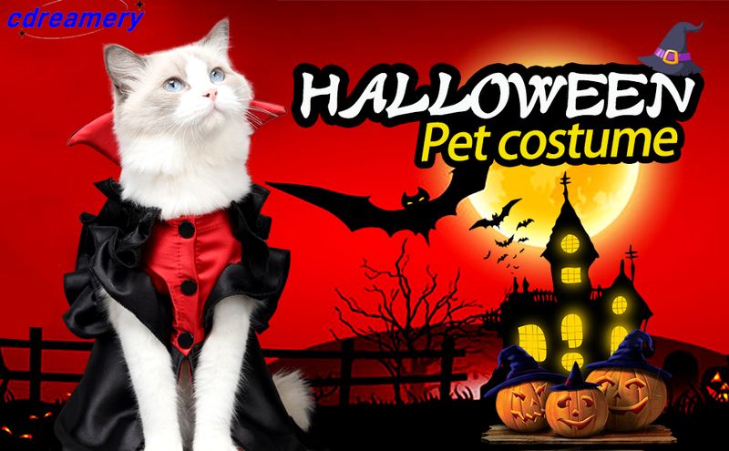 Katzen-Vampir-Halloween-Kostüm, Urlaubs-Verkleidung, Umhang mit Knopf für Kätzchen, kleine Hunde, mittelgroße Outfits, Cosplay-Dekoration, Party-Anzug_voghion.com