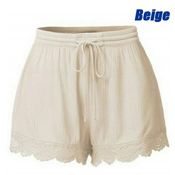 Women's solid color lace up shorts with casual pants_voghion.com