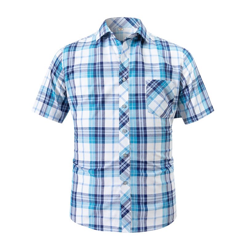 Men's Checkered Short Sleeve Shirt Summer Casual Lightweight Breathable Button-Up Shirt For Youth Slim Fit_voghion.com