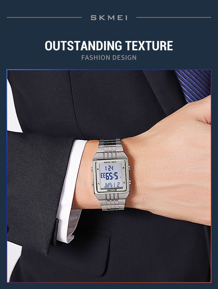 Digitale Uhr Mode Elektronische Uhren Für Herren Frauen Wasserdicht Edelstahl Streifen Stoppuhr Armbanduhr Reloj Hombre_voghion.com