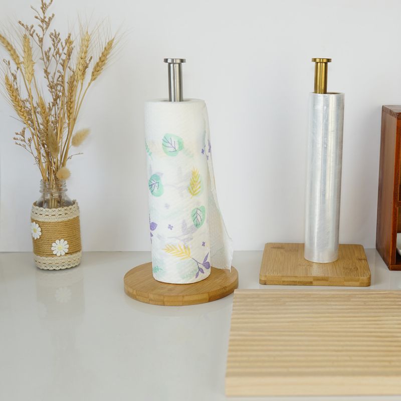 Stainless Steel Bamboo Paper Towel Rack Kitchen Restaurant Vertical Roll Holder Storage Rack Plastic Wrap Rack Lazy Rag Holder_voghion.com