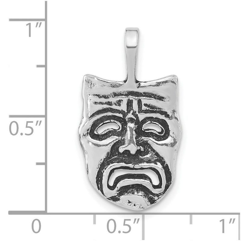 Sterling Silver Polished & Antiqued Sad Face Mask Chain Slide Pendant_voghion.com