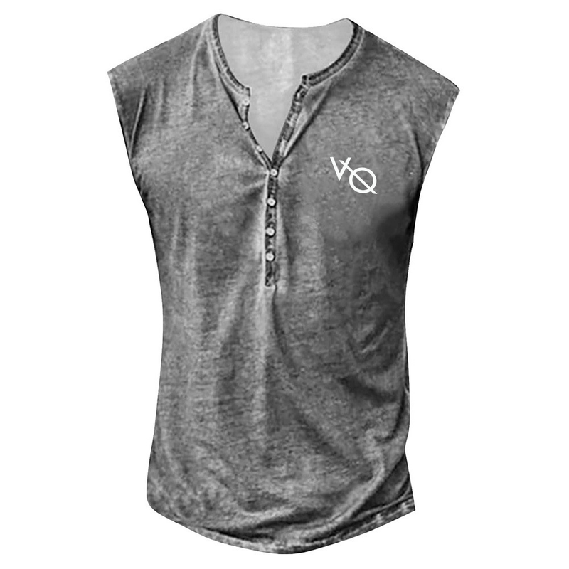 Gilet casual senza colletto da uomo sottile con lettere stampate VQ, grande gilet da uomo_voghion.com