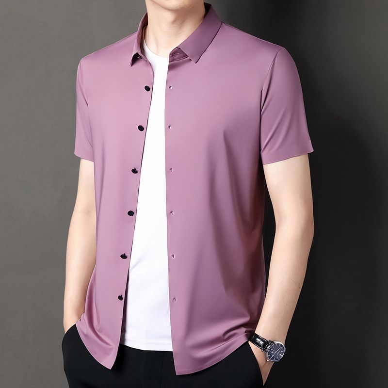 Camicia a maniche corte sottile CT 2025 Summer Silk da uomo, senza cuciture, casual e alla moda_voghion.com