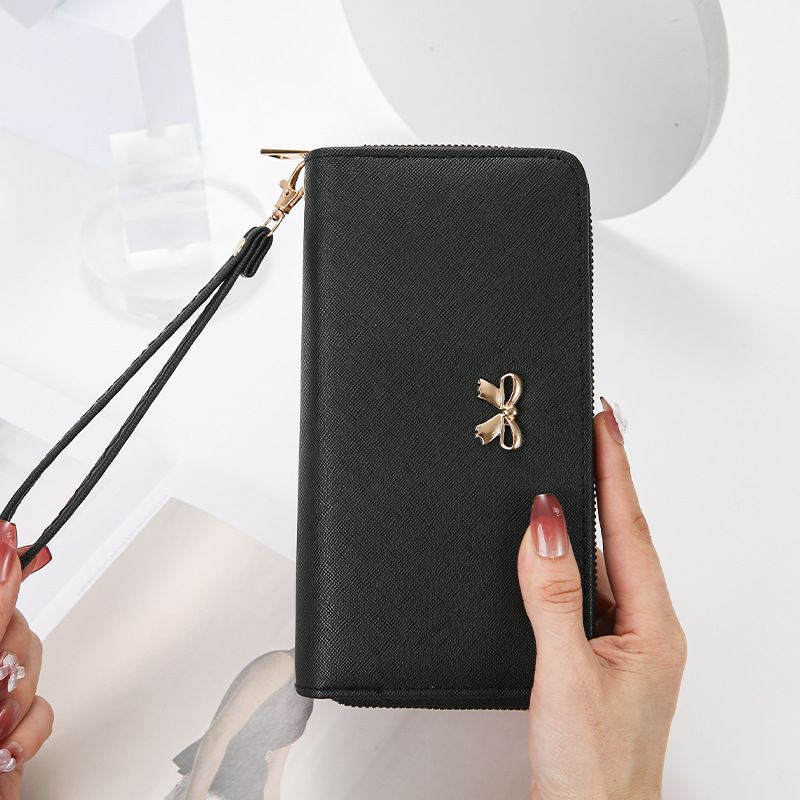 Wallet Card Cases Ladies Wallet New Bow Double Pull Wallet Fashion Mobile Phone Bag Simple Girlish Style_voghion.com