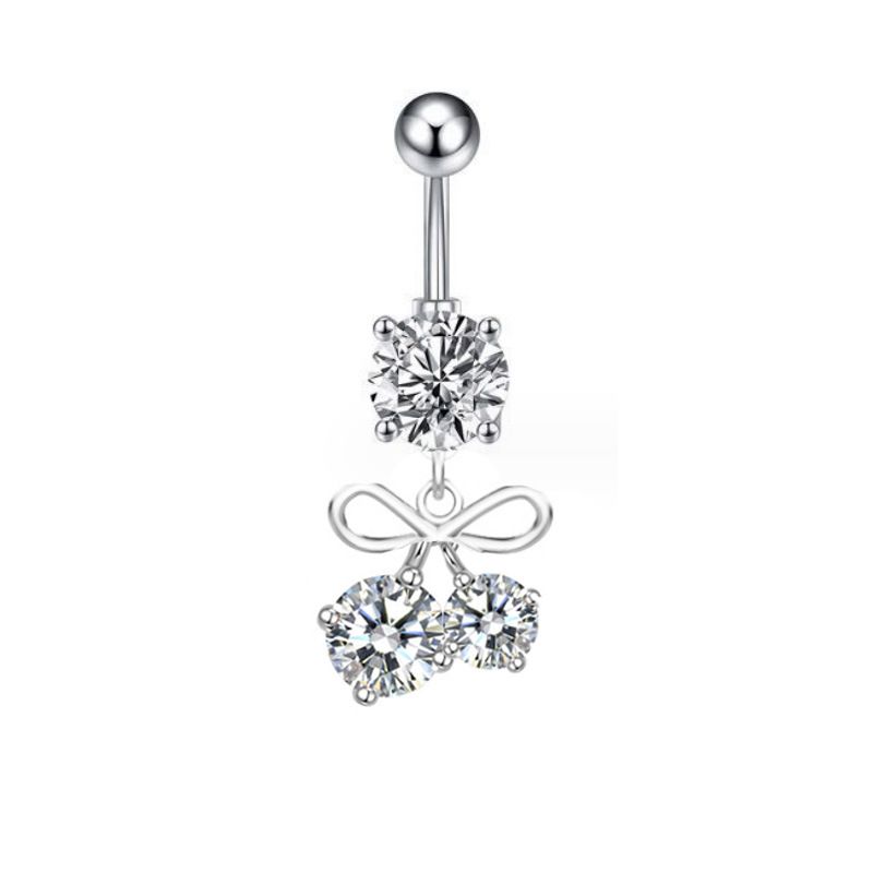 Ciondolo in acciaio inossidabile lungo con fiore in zircone, anello creativo, piercing all'ombelico, gioielli per il corpo_voghion.com