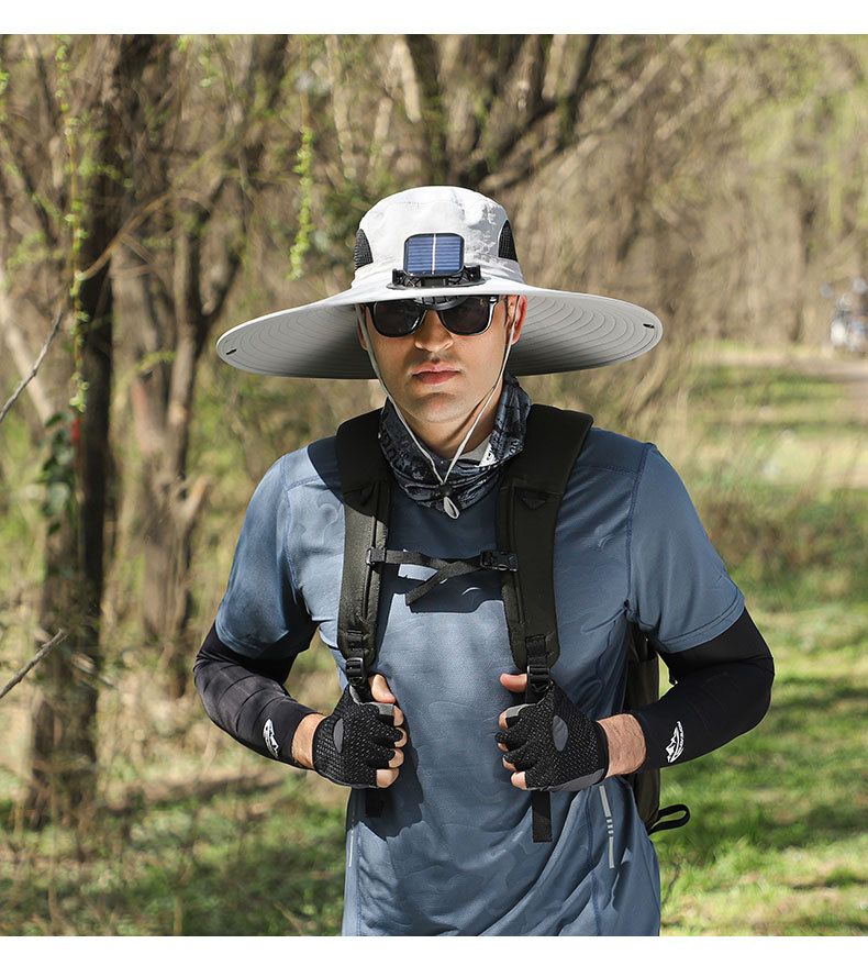 Sonnenhut mit Drahtkrempe für Herren – Outdoor-Kappe zum Angeln und Wandern mit breiter Krempe und USB-Ladelüfter, knitterfreies und formbeständiges Design_voghion.com