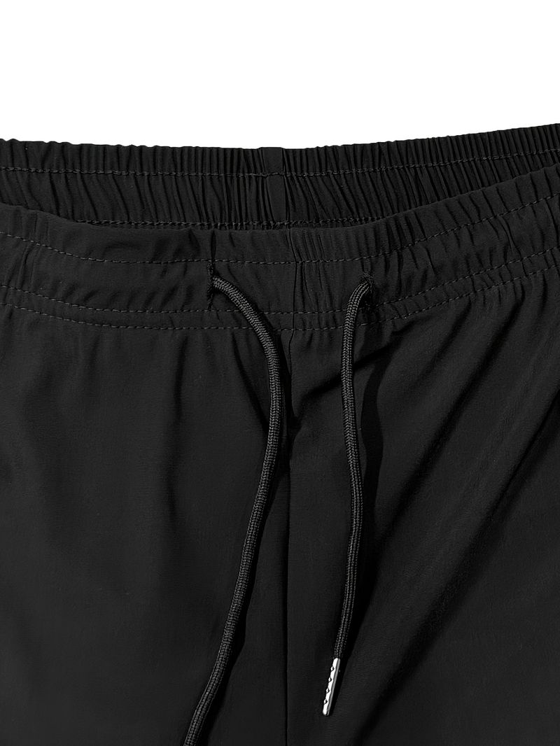 Men's Breathable Nylon Spandex Summer Shorts - High Elasticity, Waist Drawstring, Zipper Pockets, Navy Blue, Ideal For Gym, Hiking_voghion.com