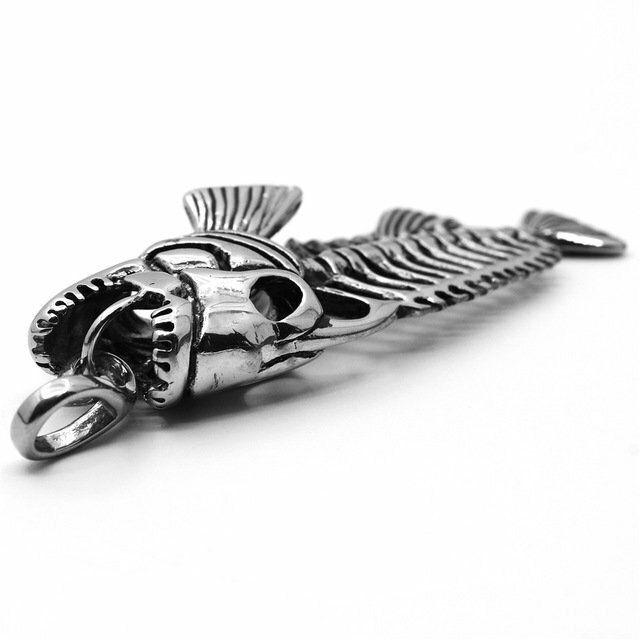 Punk Retro Vintage Coole Herren Angeln Fisch Knochen Skelett Haken Halskette Anhänger Edelstahl Männer_voghion.com