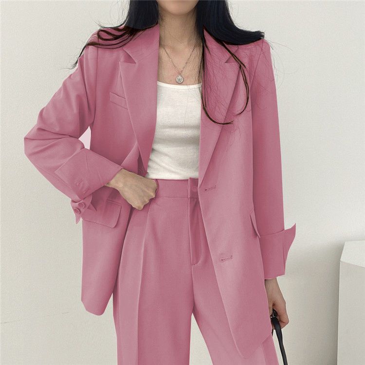 High-End Chic Autumn Casual Lapel Button Blazer High-Waisted Draped Wide-Leg Suit Set_voghion.com