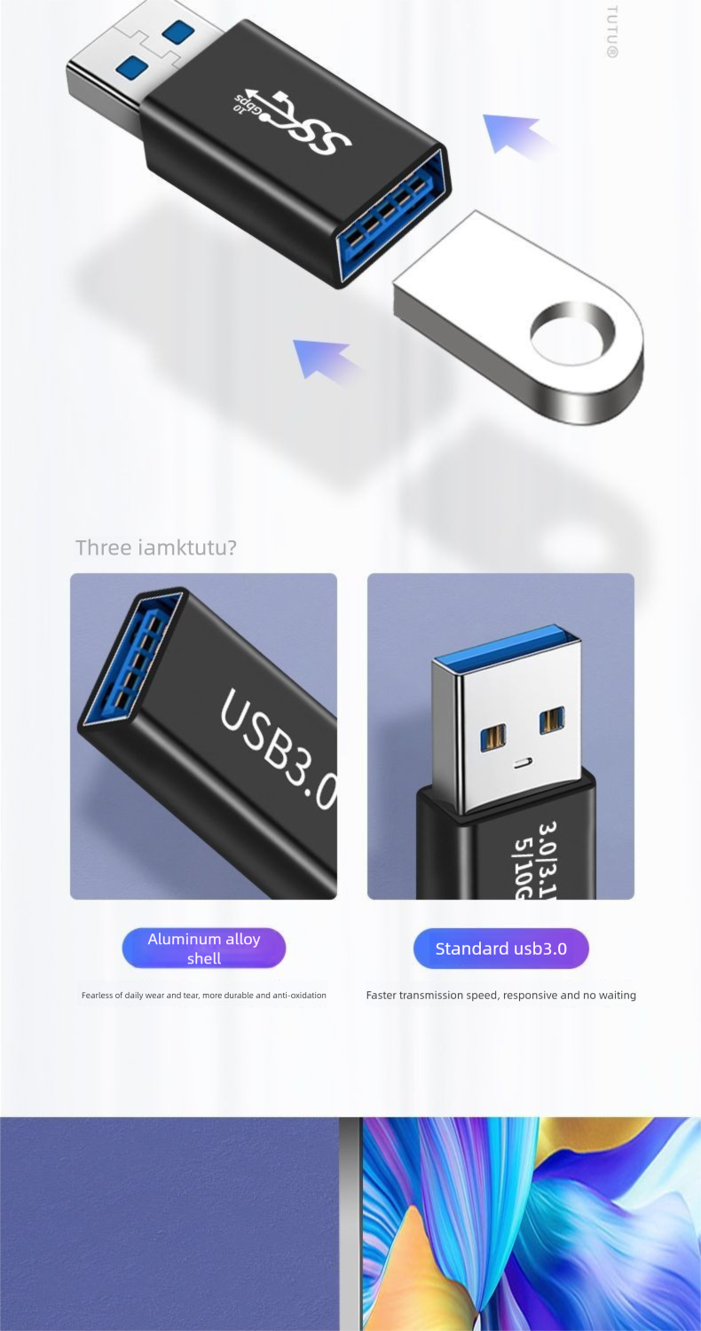 3C Digital Dual Type Male Adapter Data Cable Extension USB 3.0 To Female C Laptop Charger_voghion.com