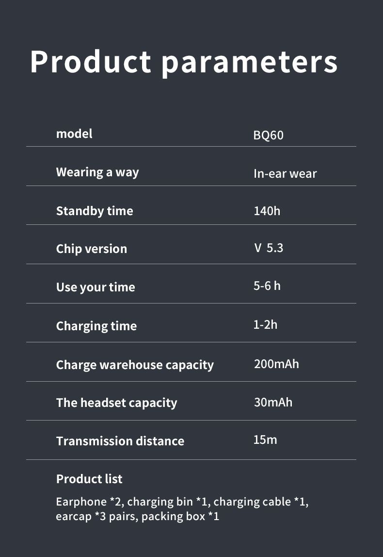 BQ60 Wireless Bluetooth Headset Pull-out Warehouse Digital Display Transparent Shell in-ear Transparent Shell Touch Sports Portable Headset_voghion.com