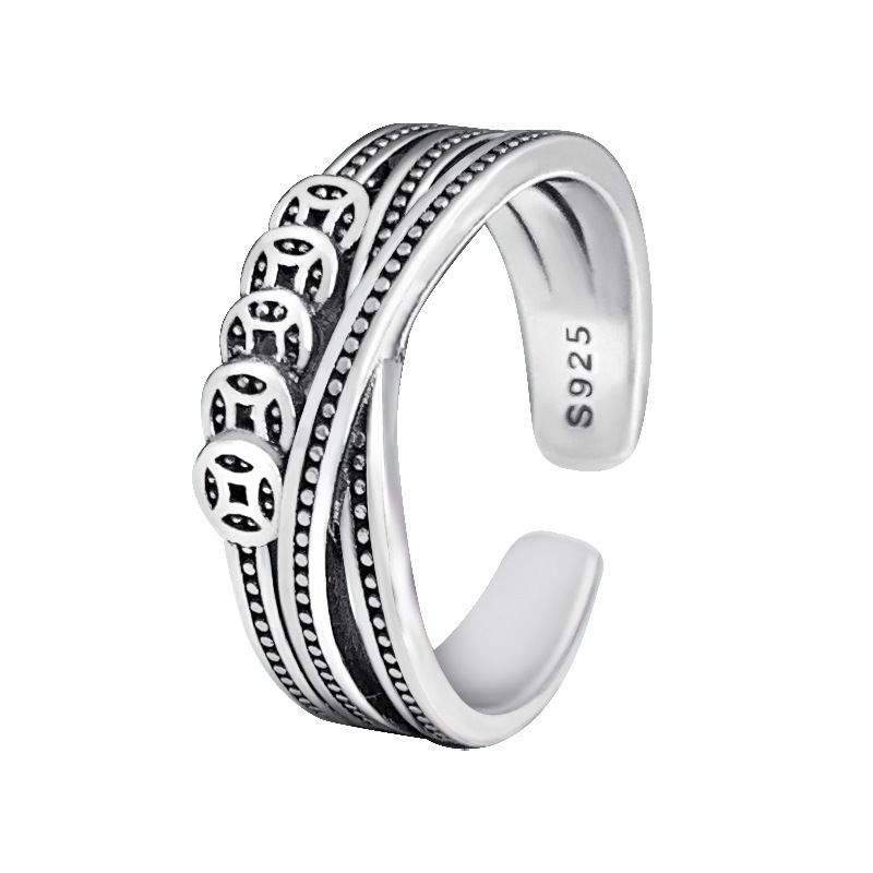 Ethnic Instagram trendy niche design, cool style index finger men, coin opening ring for women_voghion.com