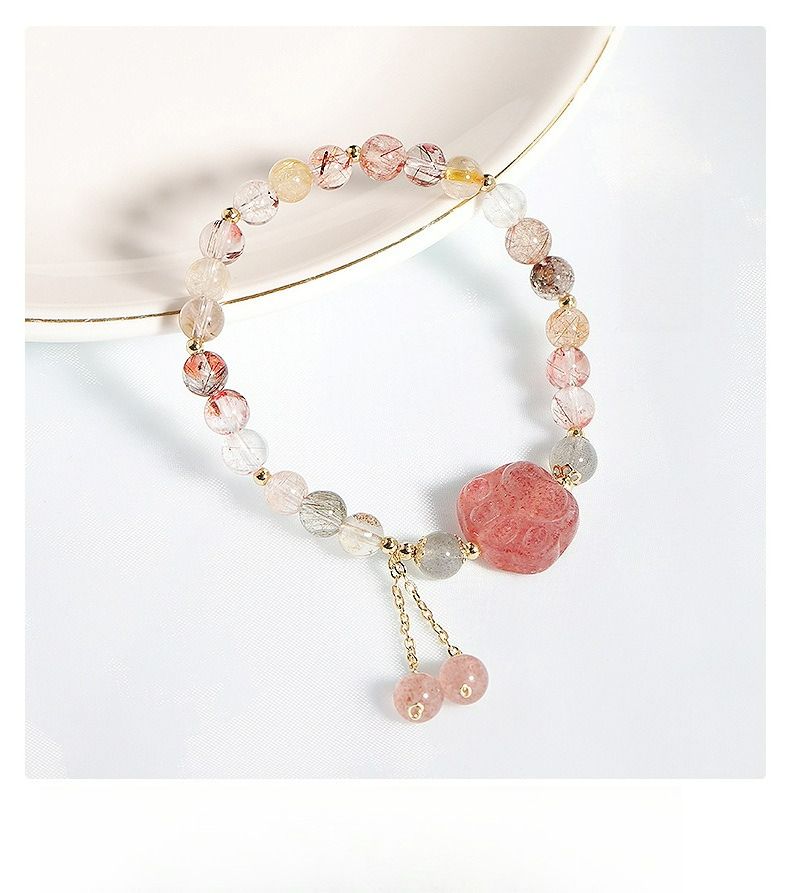 Round Natural Crystal Bracelet Niche Design Fringed Bracelet Strawberry Crystal Cat Claw Bracelet Bracelet Jewelry Gifts_voghion.com