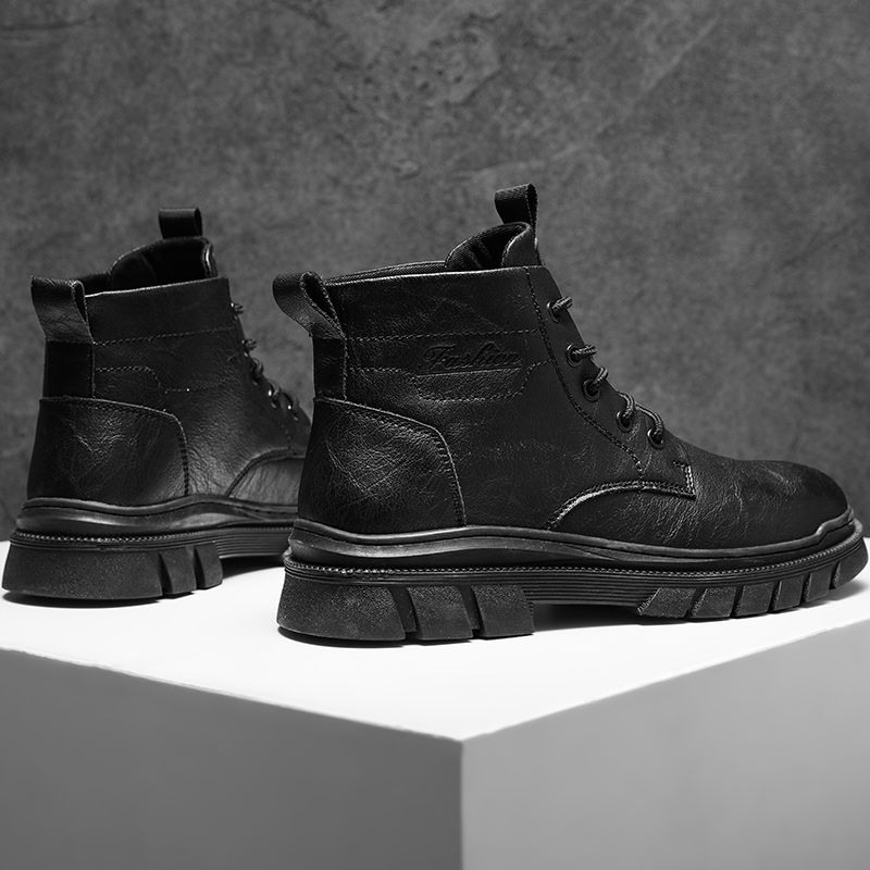 Martin high-top britiske mid-top lædersko korte sorte arbejdsstøvler til mænd_voghion.com