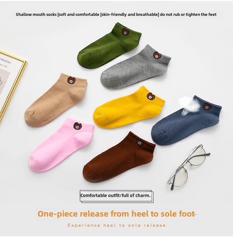 Boat socks women's spring and autumn casual cotton socks shallow bear socks invisible socks short cartoon socks Zhuji women's socks wholesale_voghion.com