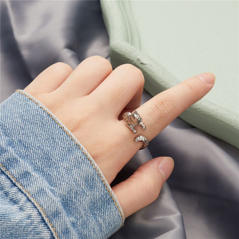 Ready Stock Vintage Gothic Punk Tier für Frauen Männer Charm Frosch Rubbit Hund Katze Drachenpfote Öffnung Fingerringe Schmuck Geschenke_voghion.com