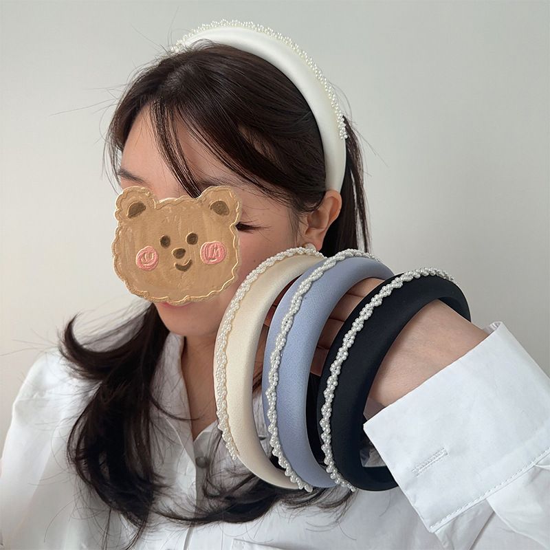 Estilo coreano em tecido de cetim de seda pérola barroca fragrância doce faixa de cabeça acessórios de cabelo da moda faixa de cabelo de esponja_voghion.com
