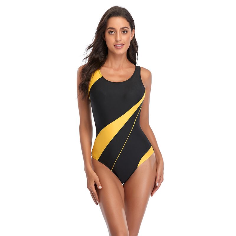 One Piece Swimsuit For Women, Comfortable Competitive Style, Fashionable Sports Style, Color Matching Triangle Multi Color Ladies Swimsuit Swimsuit_voghion.com