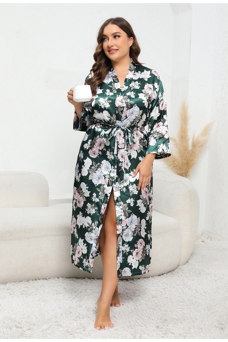 women's imitation silk nightgown large size long-sleeved home clothes for women leopard print 250 pounds can be worn_voghion.com