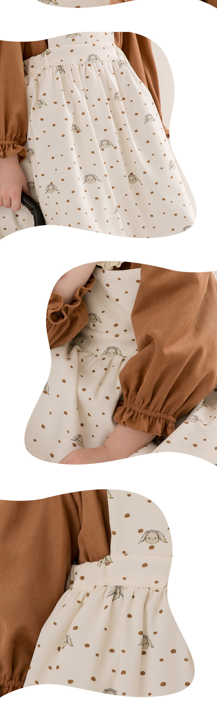 Set da due pezzi con stampa di pecore in cotone autunno e inverno da ragazza con gonna a baccello, camicia con colletto a bambola con maniche a sbuffo per bambini_voghion.com
