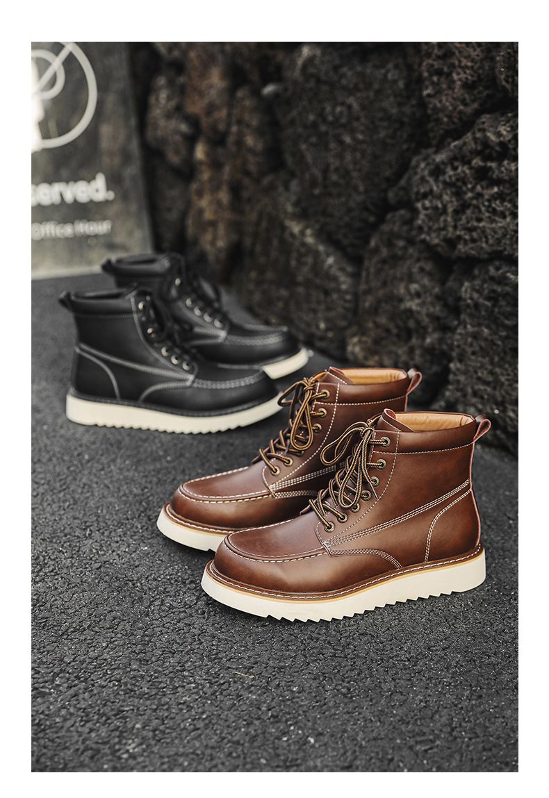 Worker Boot Men Genuine Leather Special-Interest Design Fancy Outdoor American 875 Black Short Locomotive Martin Boots_voghion.com