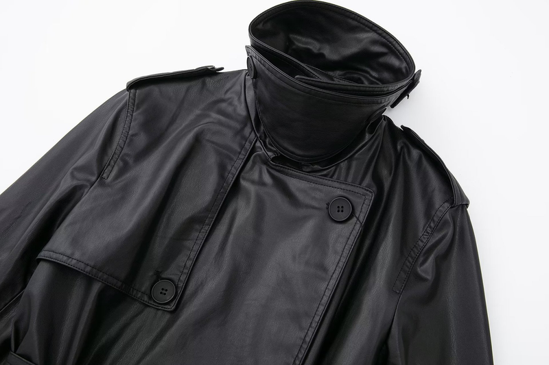 Damesmode lange trenchcoat van imitatieleer herfst losse lange trenchcoat met lange mouwen_voghion.com