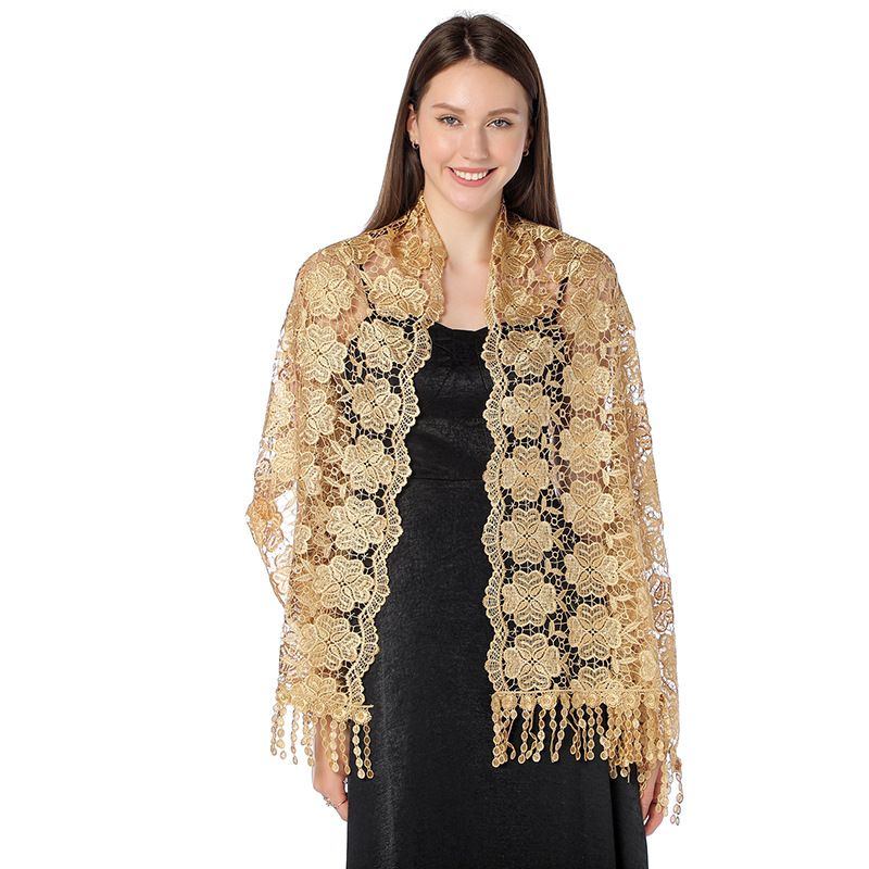 High-End-Schal aus bestickter Spitze, für Abendessen, Kleid, Party, Schal, ethnischer Stil, bestickter Quastenschal für Damen_voghion.com