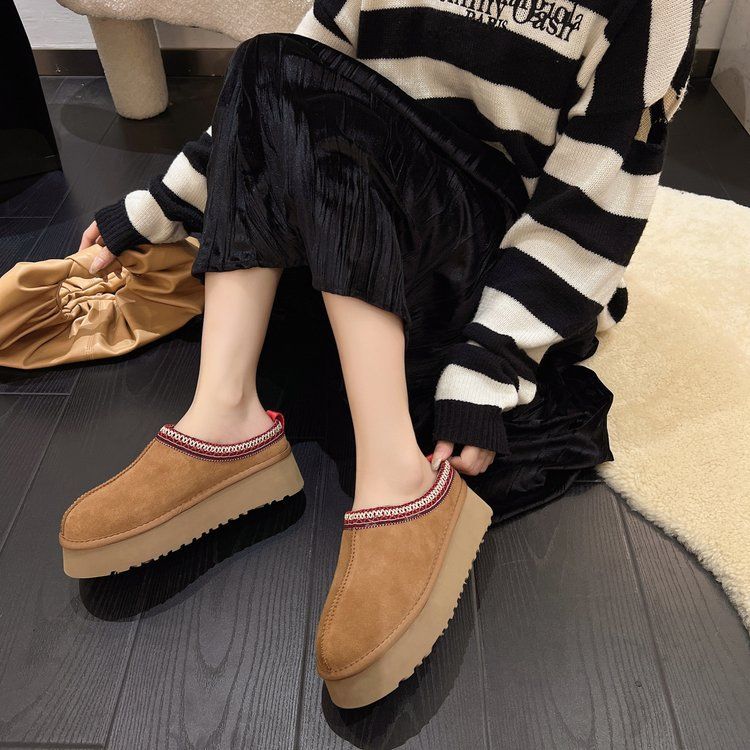 Lazy Slip-on Snow Boots Női Téli Új Szőrme Egyrészes Baotou Papucs Vastagtalpú Mao Mao Pamut Cipők_voghion.com