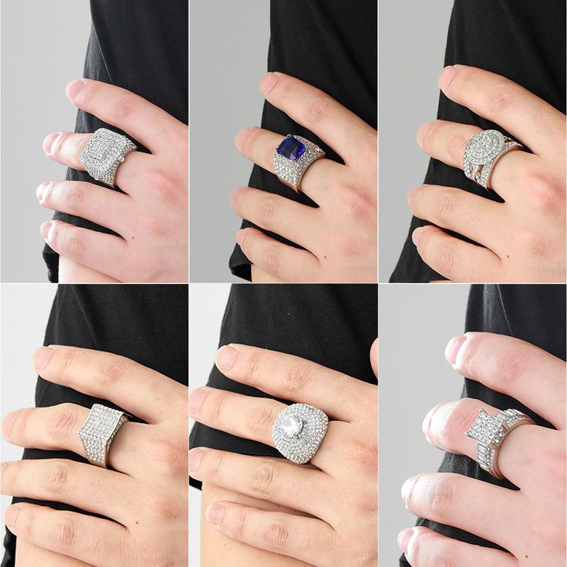 Full Diamond Cuban High End Trendy Fashion Men's Zircon Ring, Ring_voghion.com