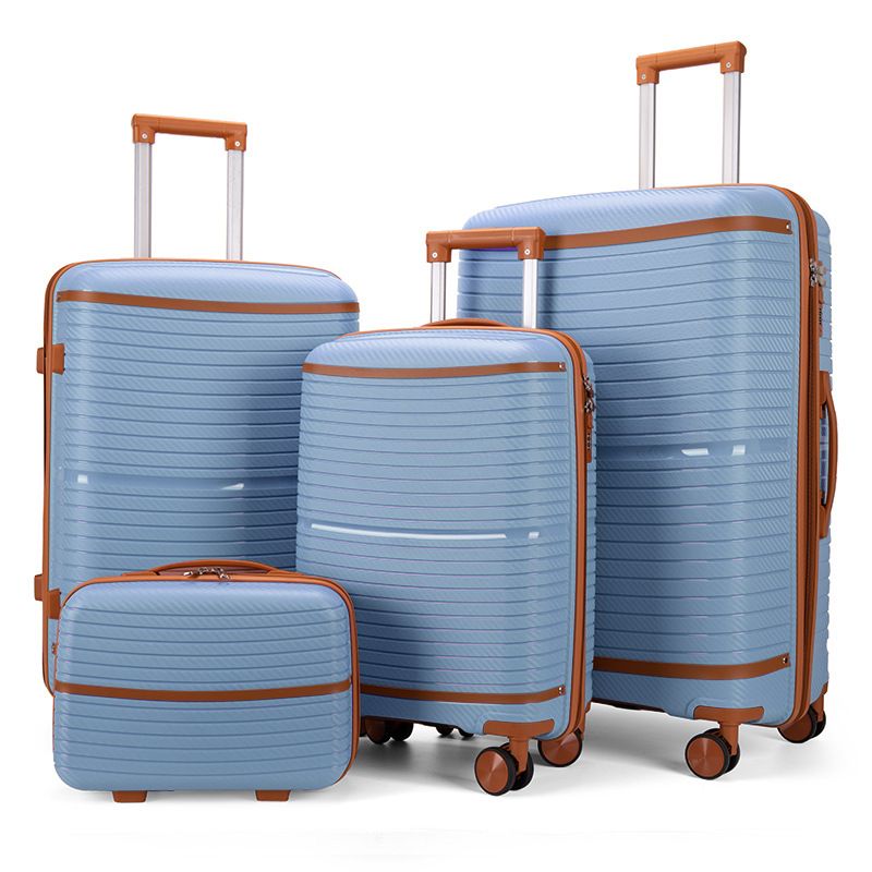4-Piece Set Lightweight Durable PP Suitcase Luggage With Spinner Wheels, Anti-Burst Zipper, Stylish Striped Design For Travel_voghion.com