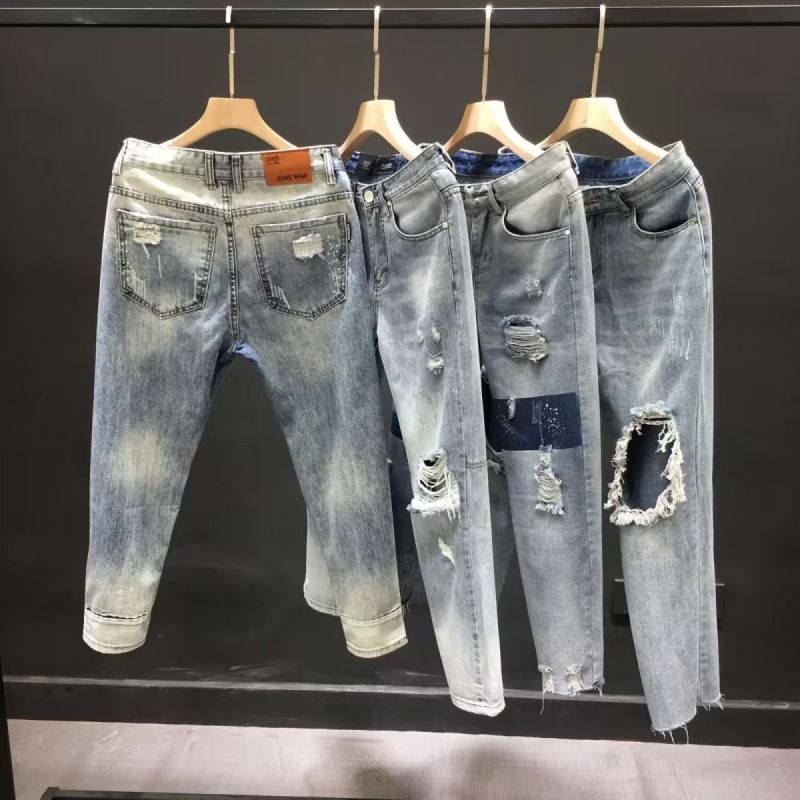 Distressed Jeans für den Herrensommer, neue trendige Hosen im koreanischen Stil, Slim Fit, helle, verkürzte Leggings_voghion.com