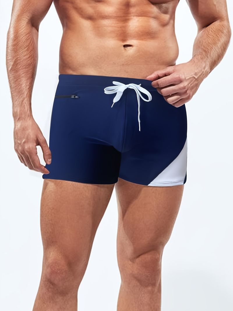 Men's Quick-Dry Swim Trunks With Zipper & Drawstring - Solid Color & Slim Fit For Beach & Pool (Anti-Slip & Secure Fit)_voghion.com