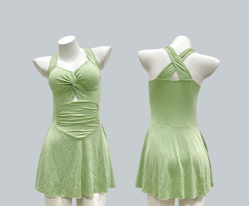 Nuovo costume da bagno intero da donna, stile classico con gonna snellente, costume da bagno push-up per le vacanze estive e le sorgenti termali_voghion.com